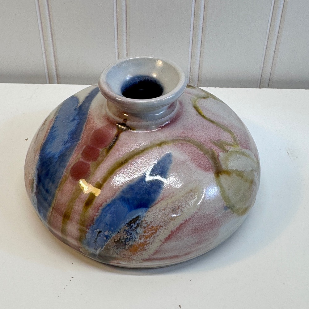 Sunset Canyon Pottery Round Bud Vase Small Pink Blue Abstract Studio Art Ceramic
